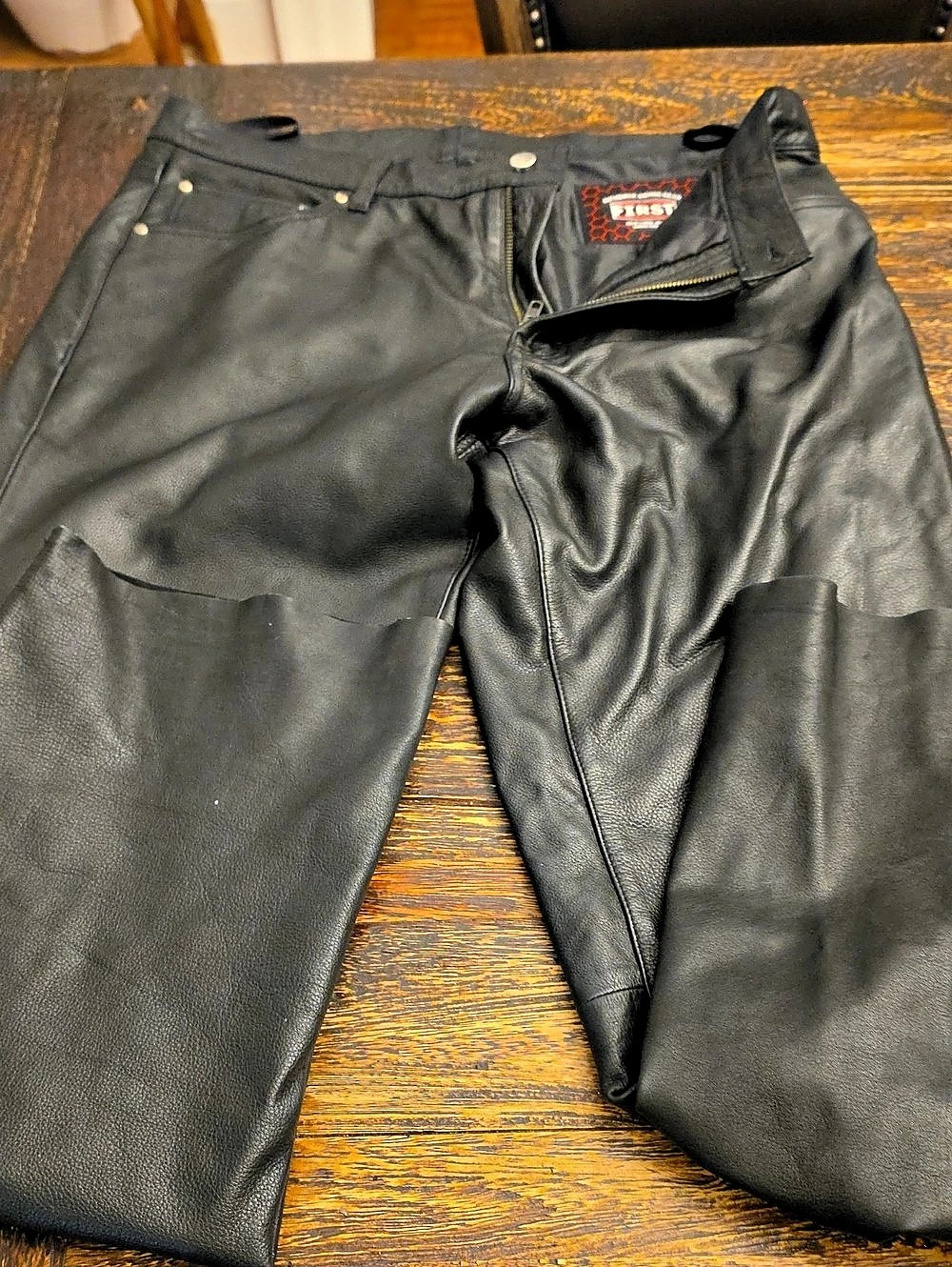 First Riding Gear Black Leather Straight Leg Pants Mens 36 X 34
